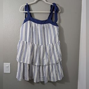 A. Calin by Flying Tomato Tierred dress Blue and White Striped Sleeveless Dress